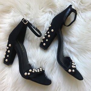 Pearl Detail Black Heels